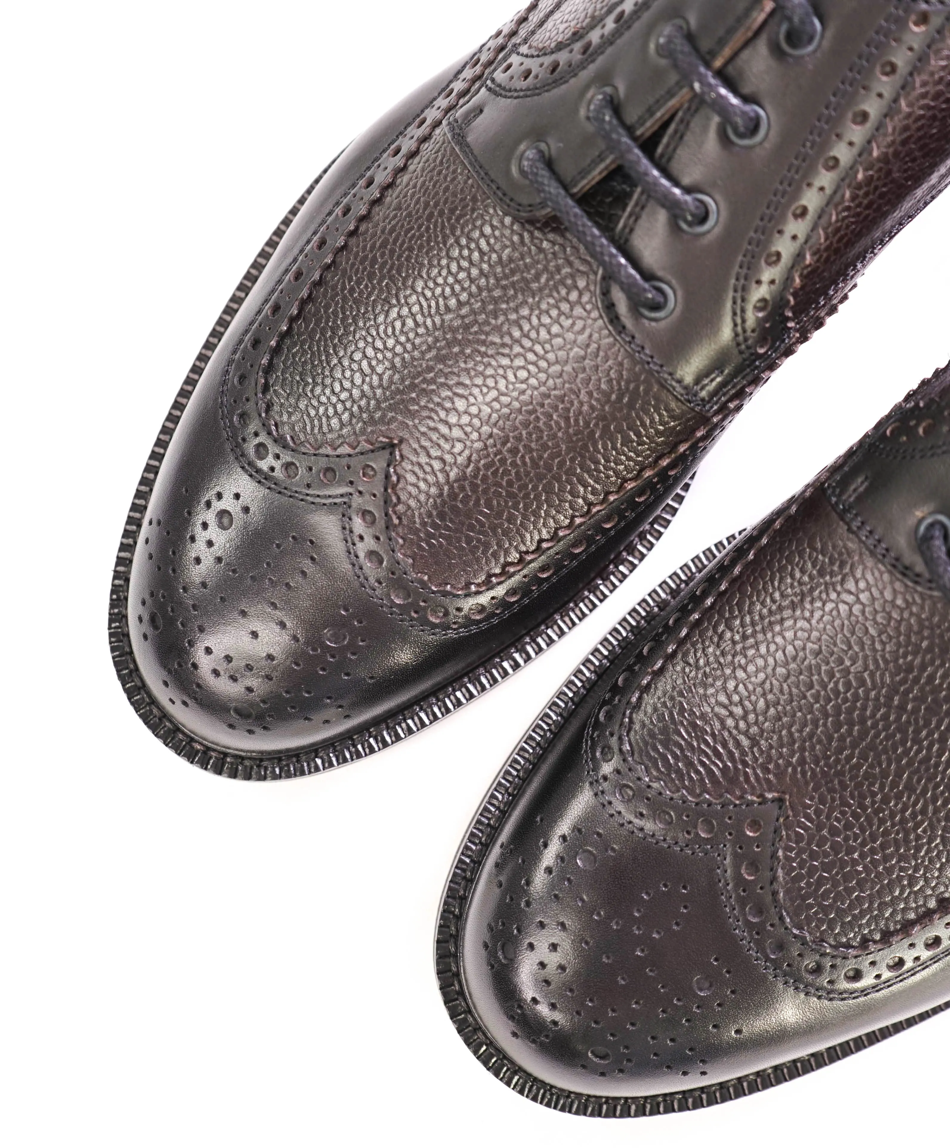 $890 ERMENEGILDO ZEGNA - Pebbled Leather Brogue Wingtip Oxfords - 12 US