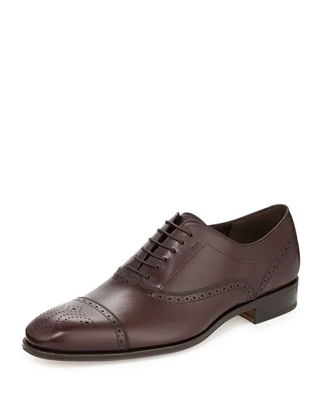 $895 SALVATORE FERRAGAMO - “Caesy” Burgundy Brogue Oxford Cap Toe- 9.5 US