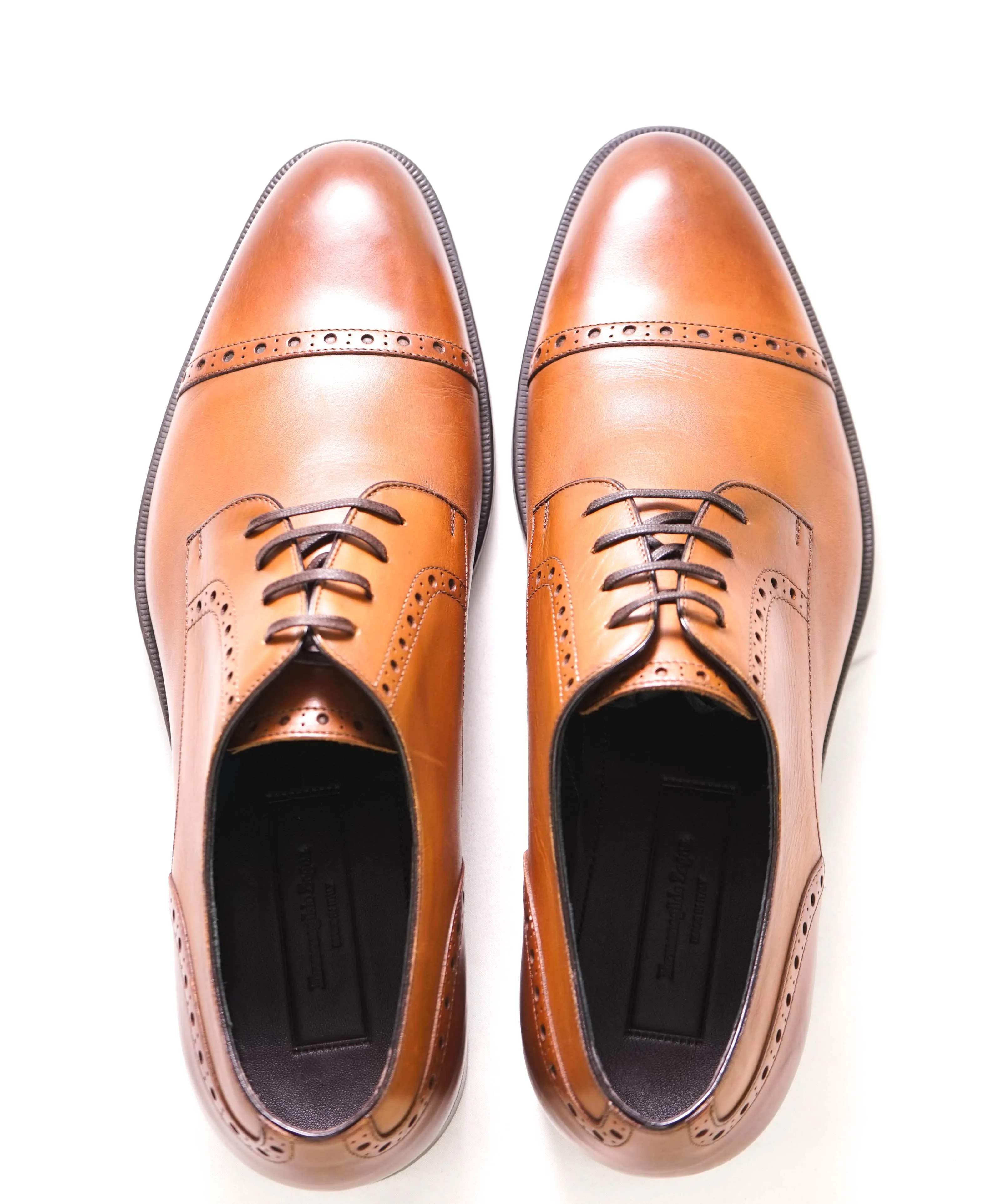 $960 ERMENEGILDO ZEGNA - "Avenue Flex" Brown Brogue Cap-Toe Oxford - 9.5 US