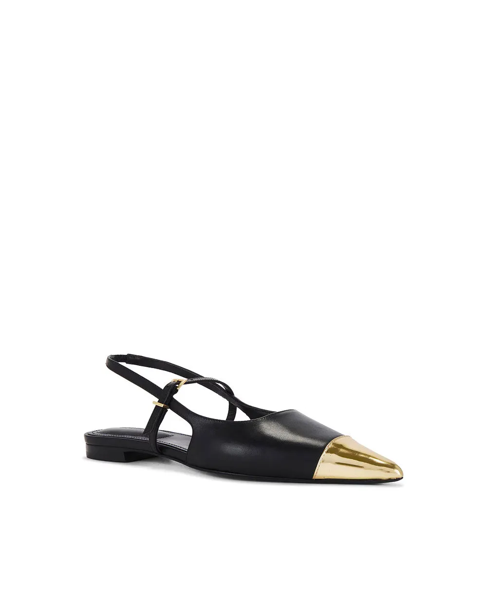 Ada Leather Mini Buckle Slingback Flat in Black