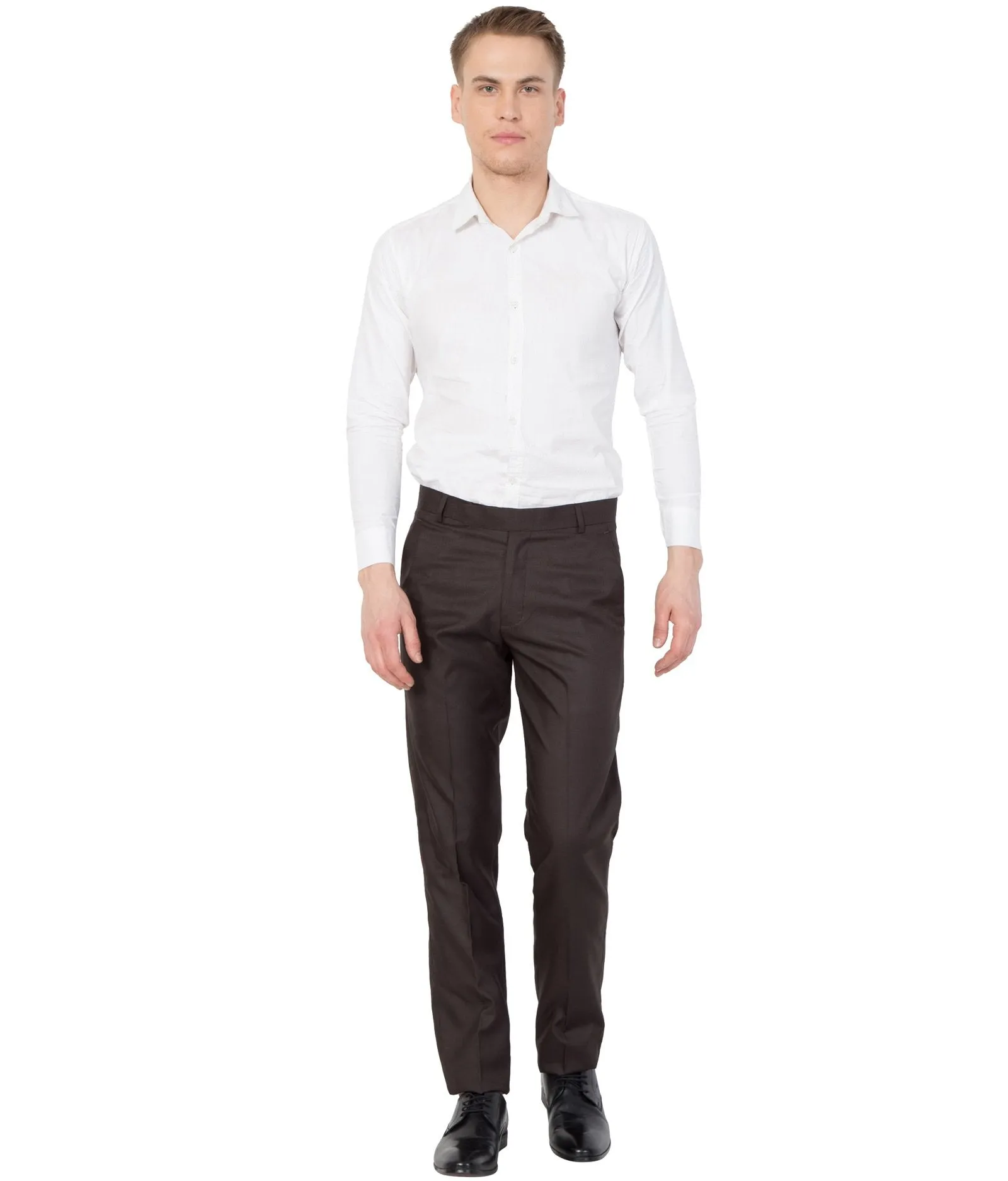 American-Elm Men Brown Cotton Solid Formal Trouser