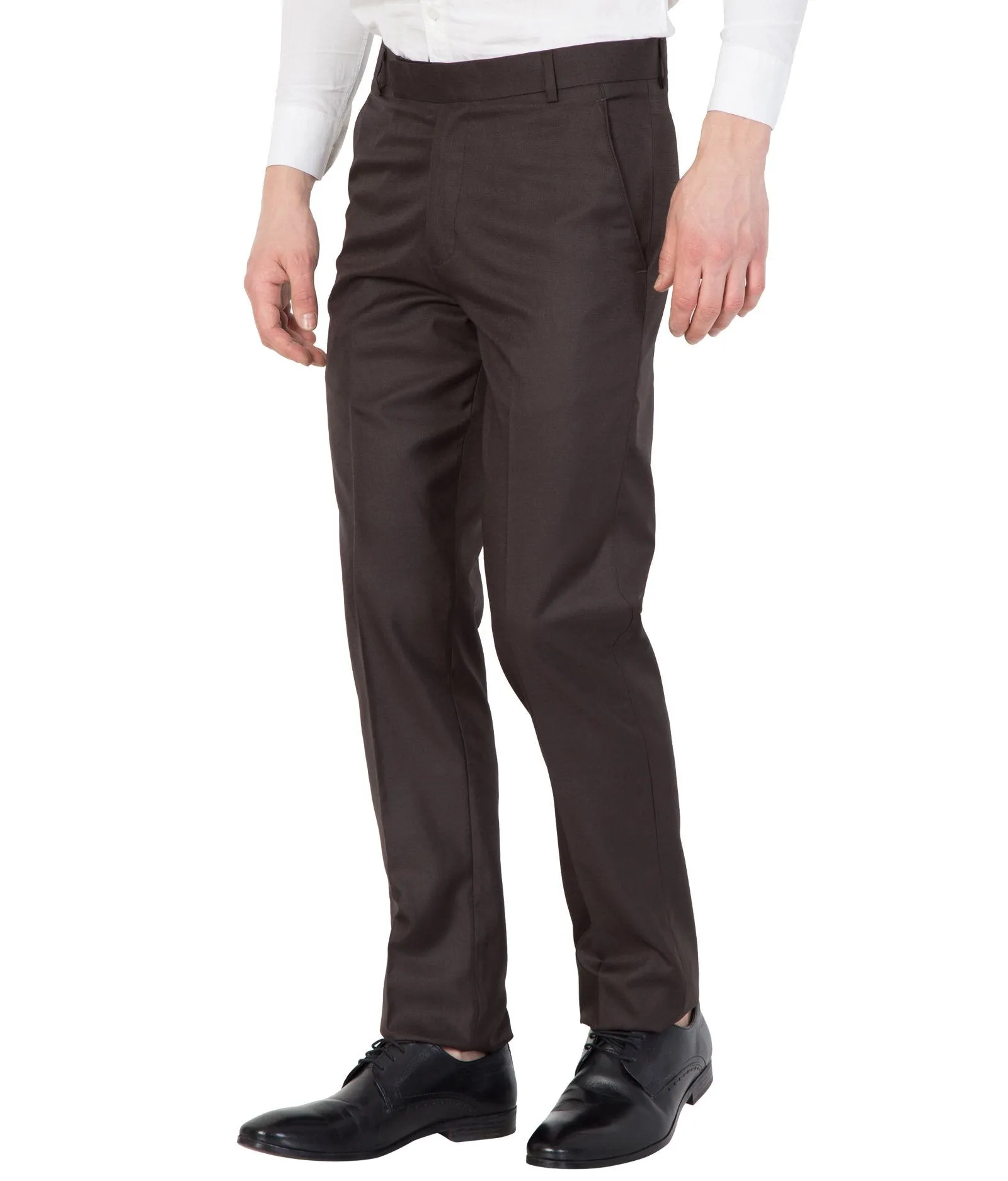 American-Elm Men Brown Cotton Solid Formal Trouser