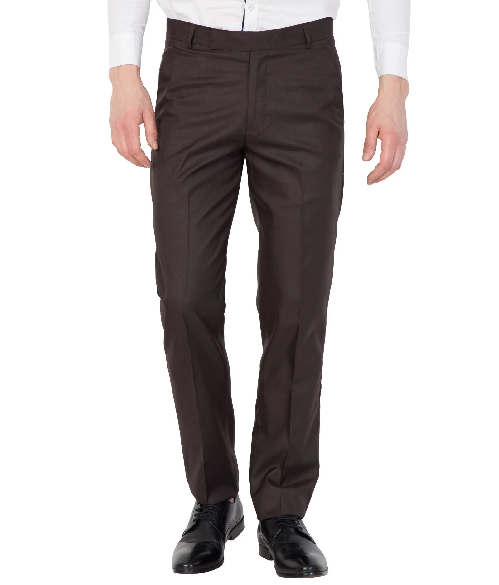 American-Elm Men Brown Cotton Solid Formal Trouser