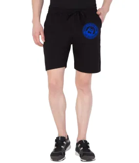 American-Elm Men's Black Cotton Blue Printed Round Jeep Design Short