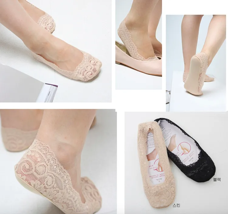 Anti slip Lace No Show Invisible Ankle Socks