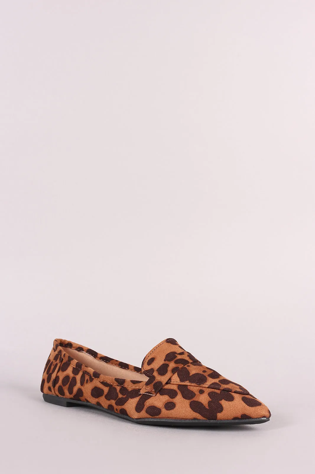 Bamboo Leopard Suede Pointy Toe Loafer Flat