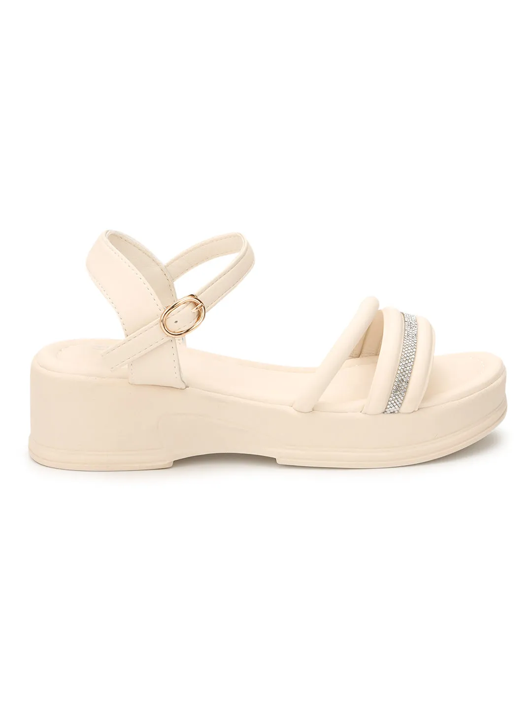 Beige PU Diamond Strap Slip-On Flats (TC-RS3600-BEIG)