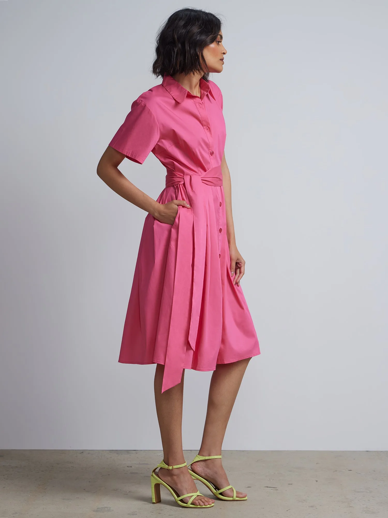 Belted Button-Front Flare Shirtdress