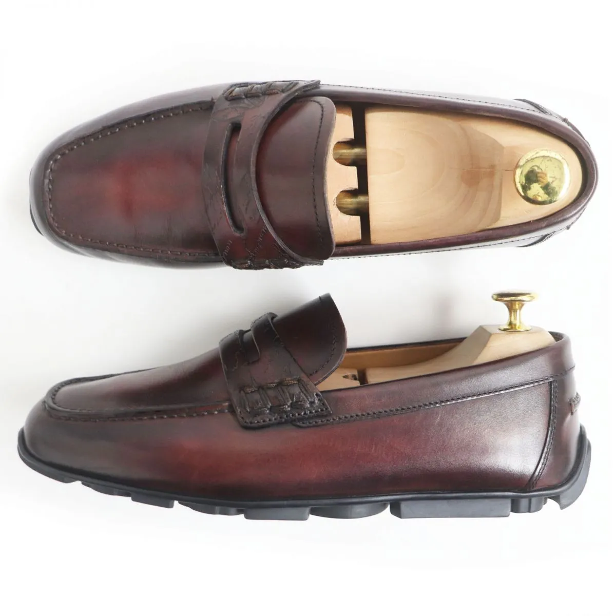 Berluti Scritto Leather Coin Loafers Bordeaux