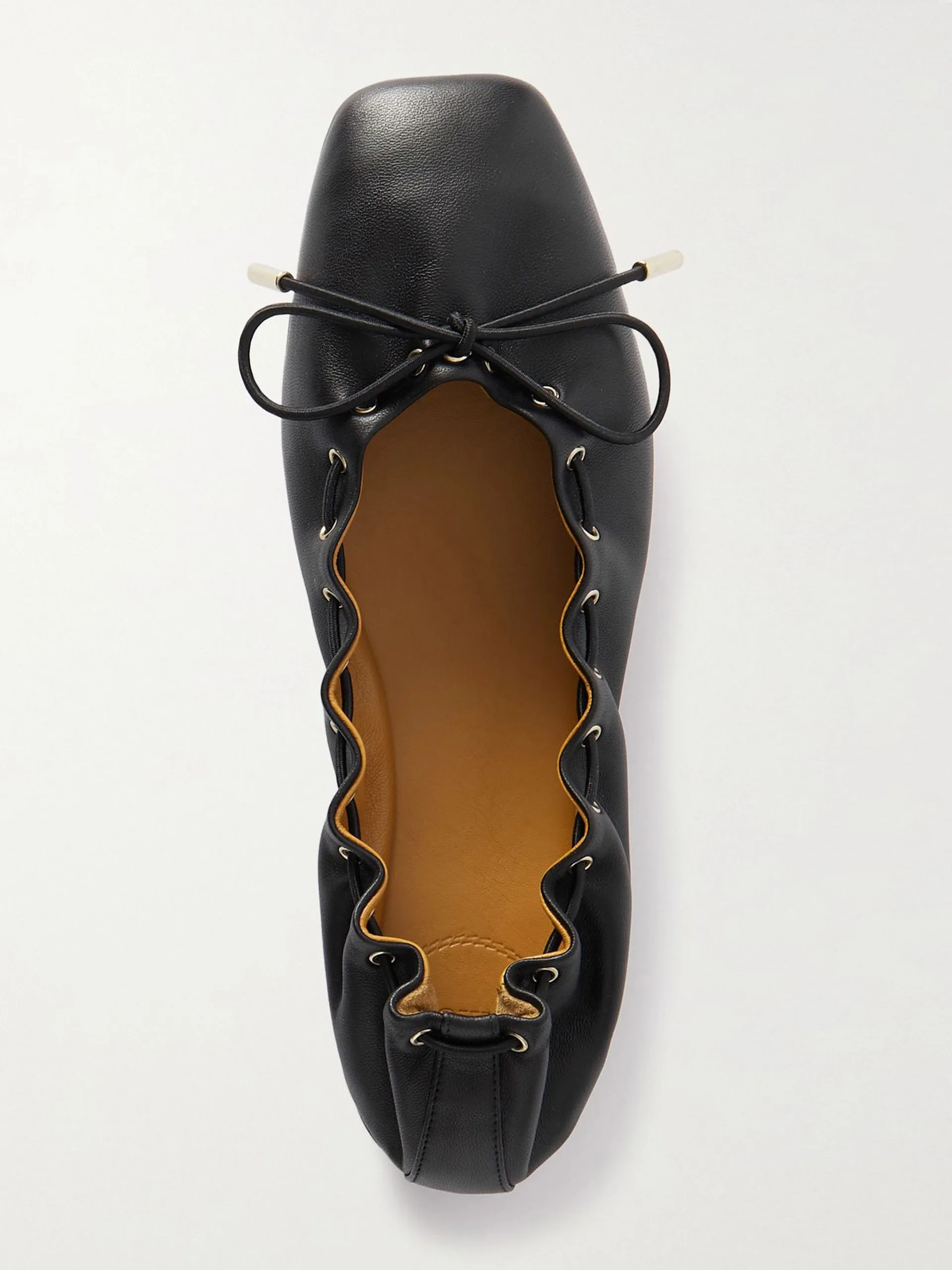 Black bow-embellished leather ballet flats