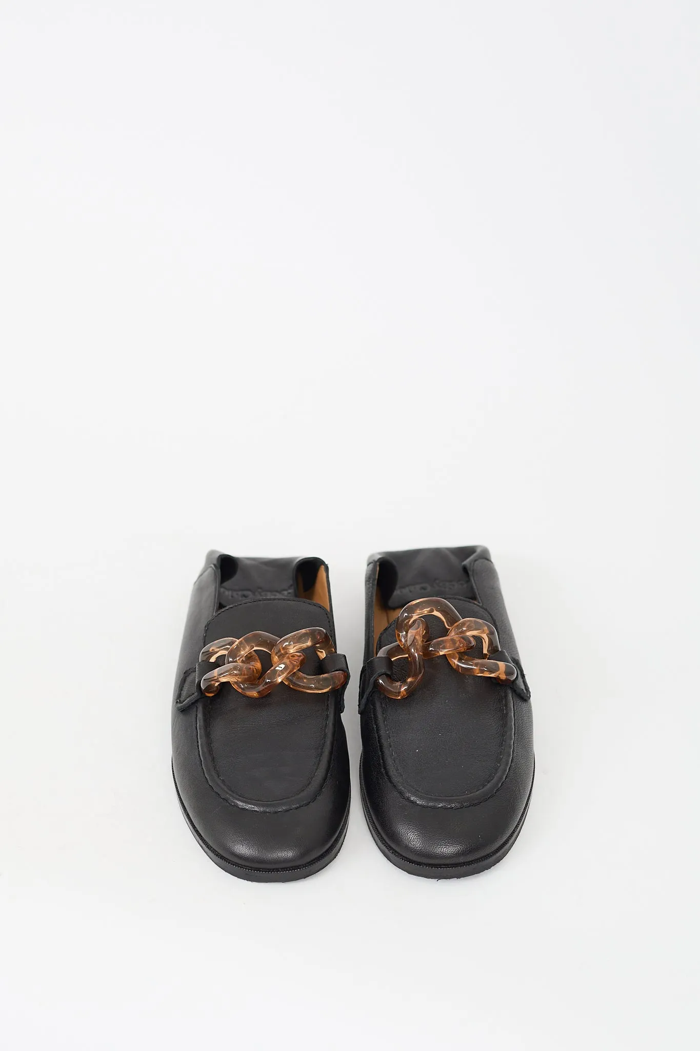 Black Leather Mahe Chain Loafer