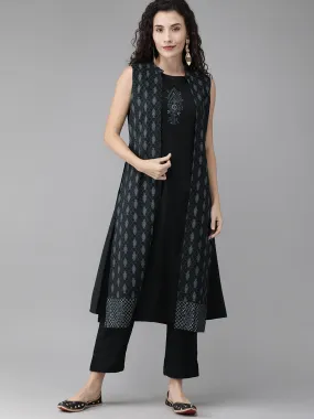 Black Printed Indo Western Set