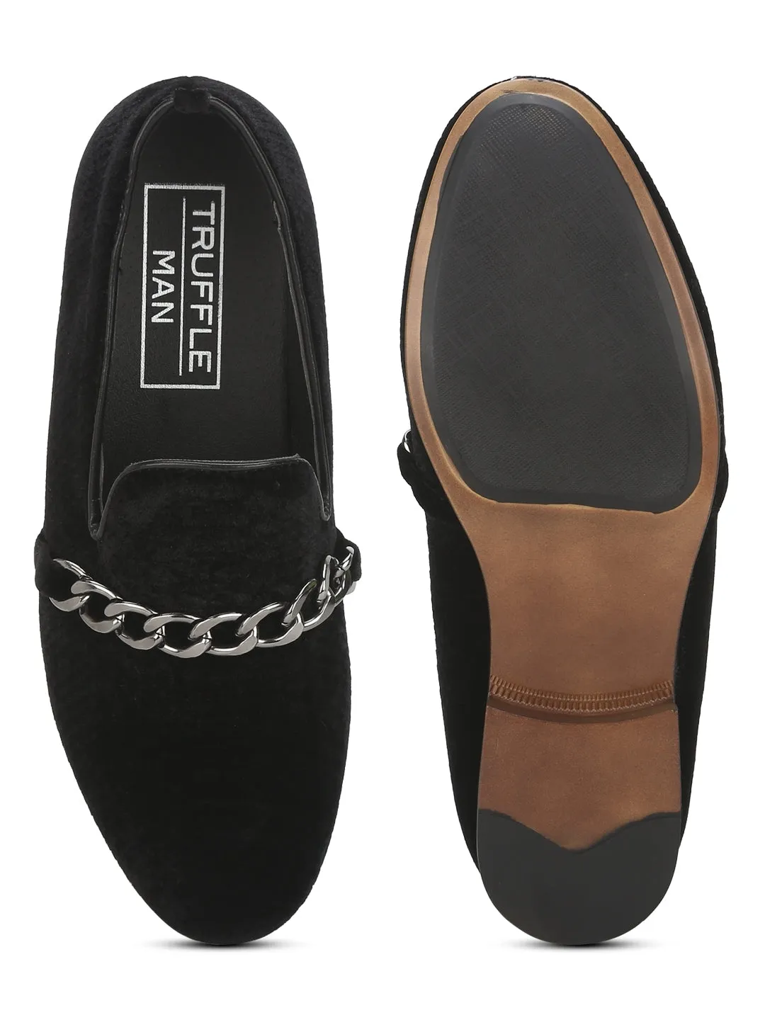 Black Velvet Chain Men Loafers