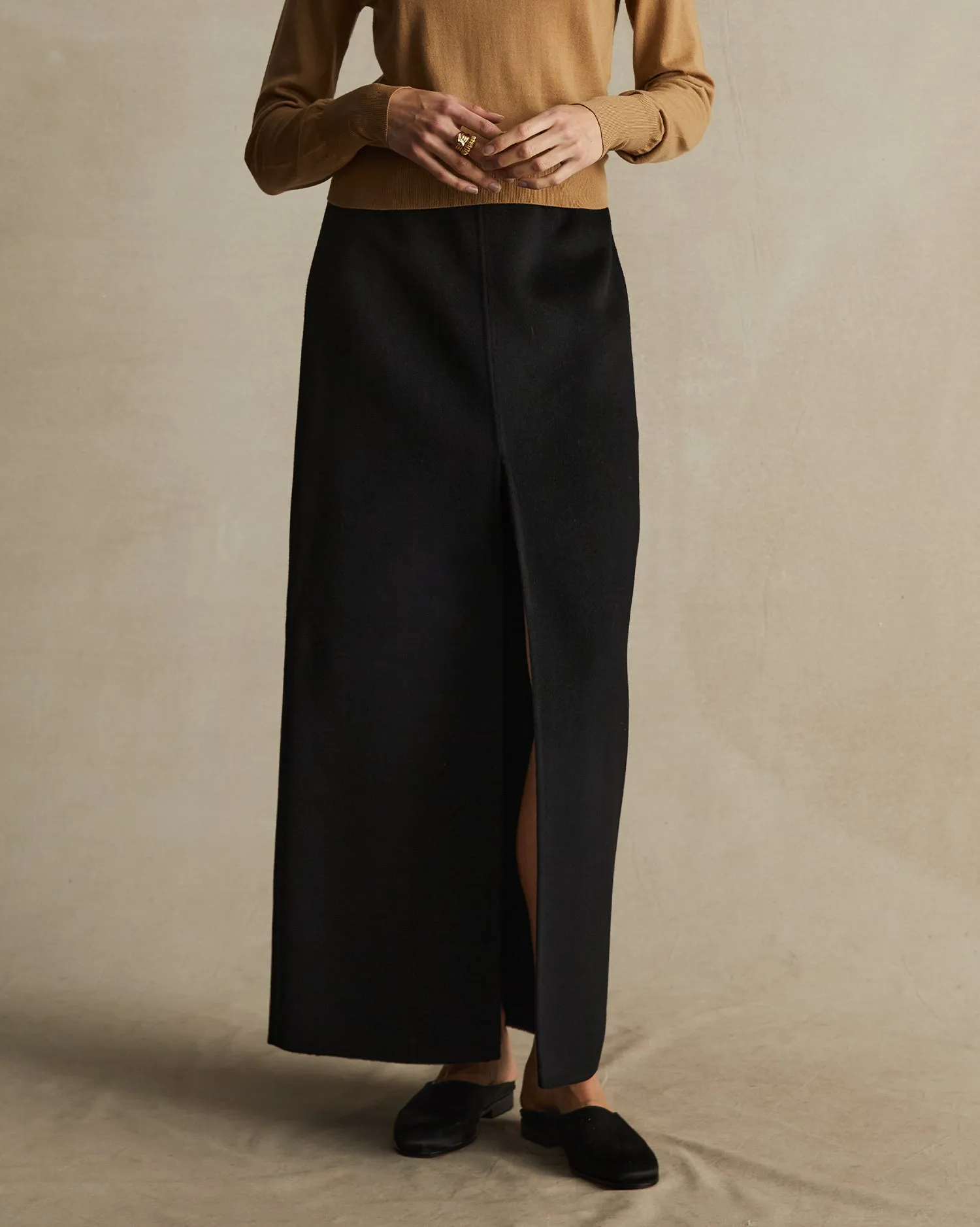 Black Wool Silk Martina Skirt