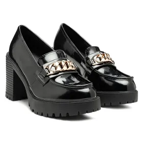 Block Heeled Chunky Loafers in Black