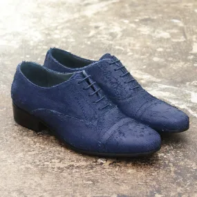 Blue Distressed Leather Lace Up Shoes