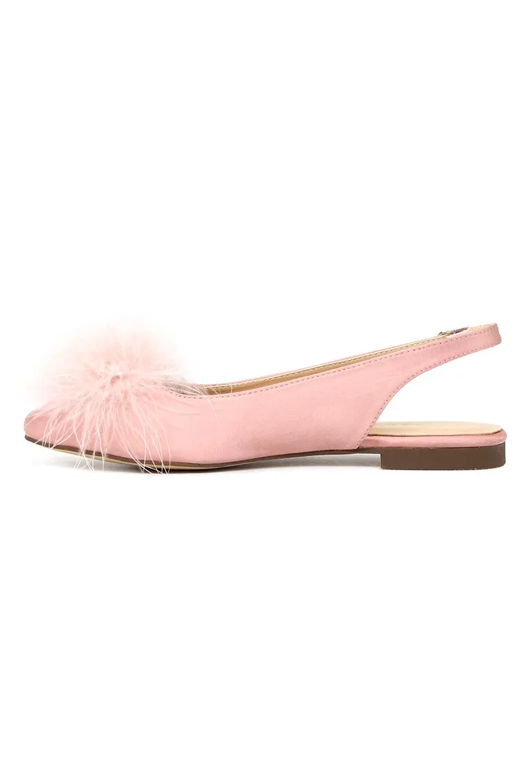 Blush Furry Pom Pom Slingback Stylish Flats