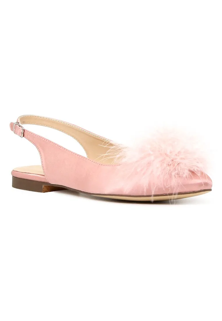 Blush Furry Pom Pom Slingback Stylish Flats