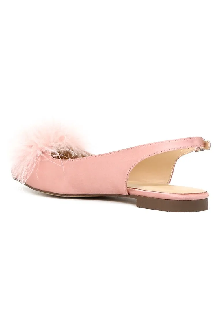 Blush Furry Pom Pom Slingback Stylish Flats