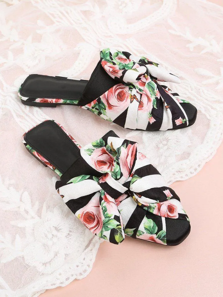 Bow Detail Floral Print Flats