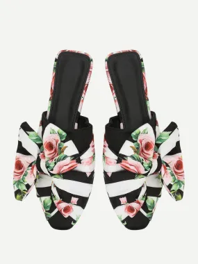 Bow Detail Floral Print Flats