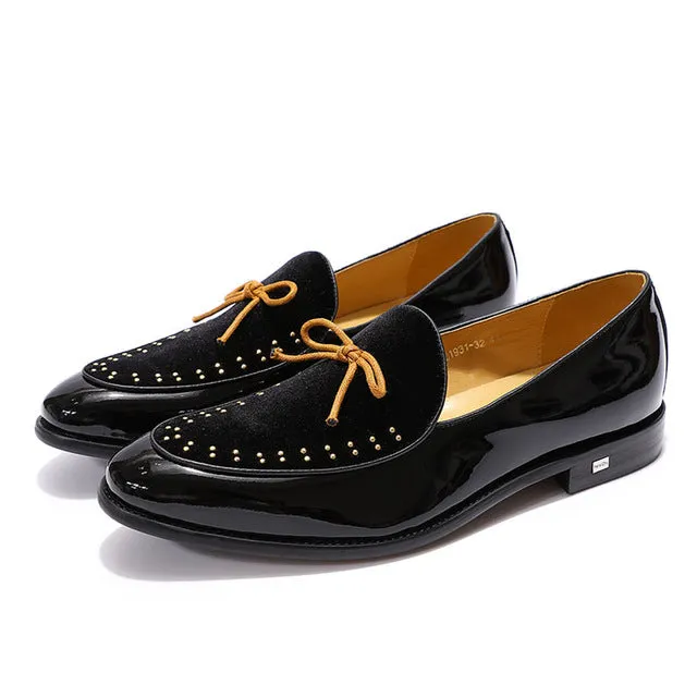 Bow Knot Detail Breathable Leather and Velvet Combination Men Loafers Shoes