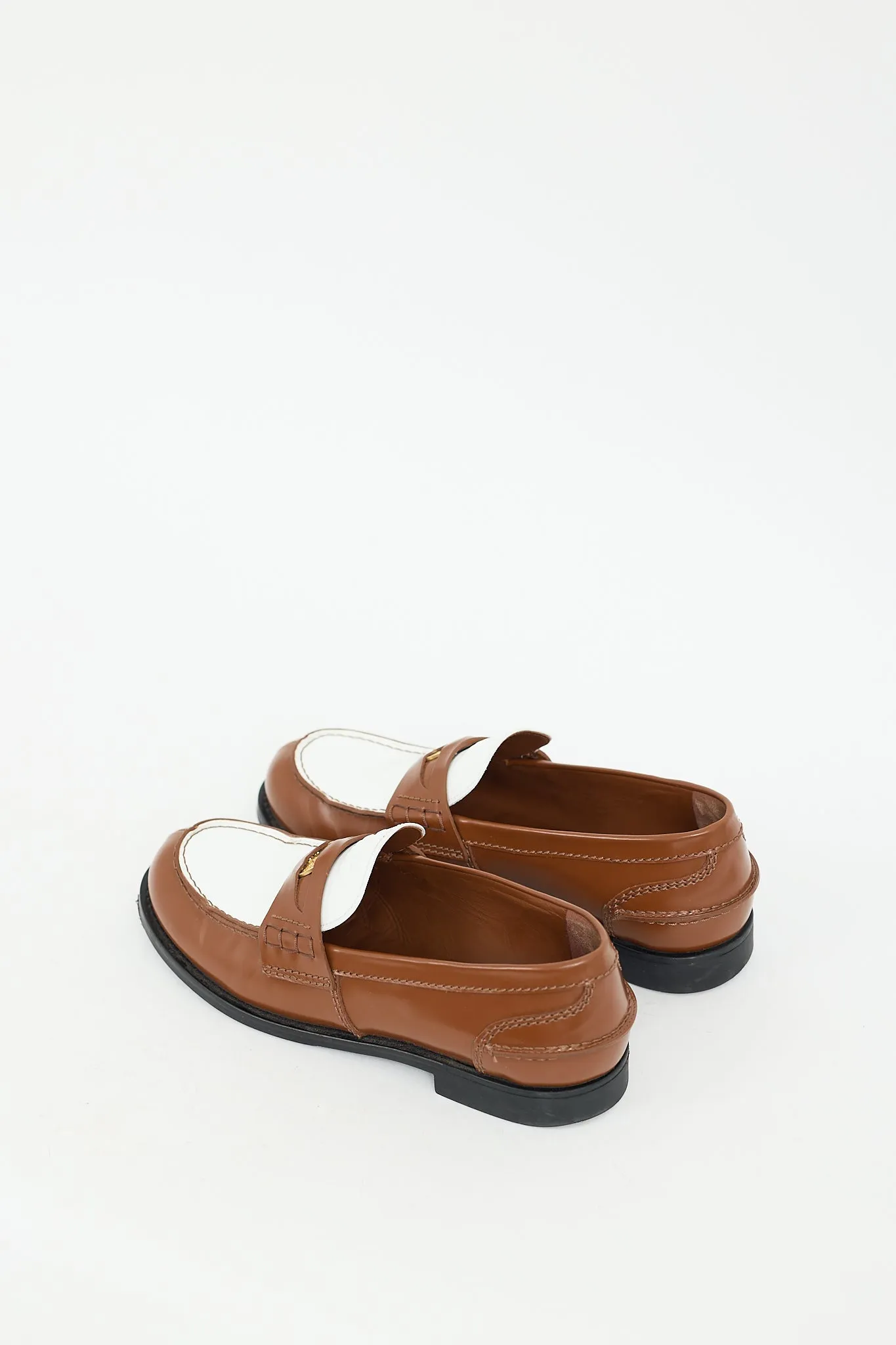 Brown & White Leather Logo Penny Loafer