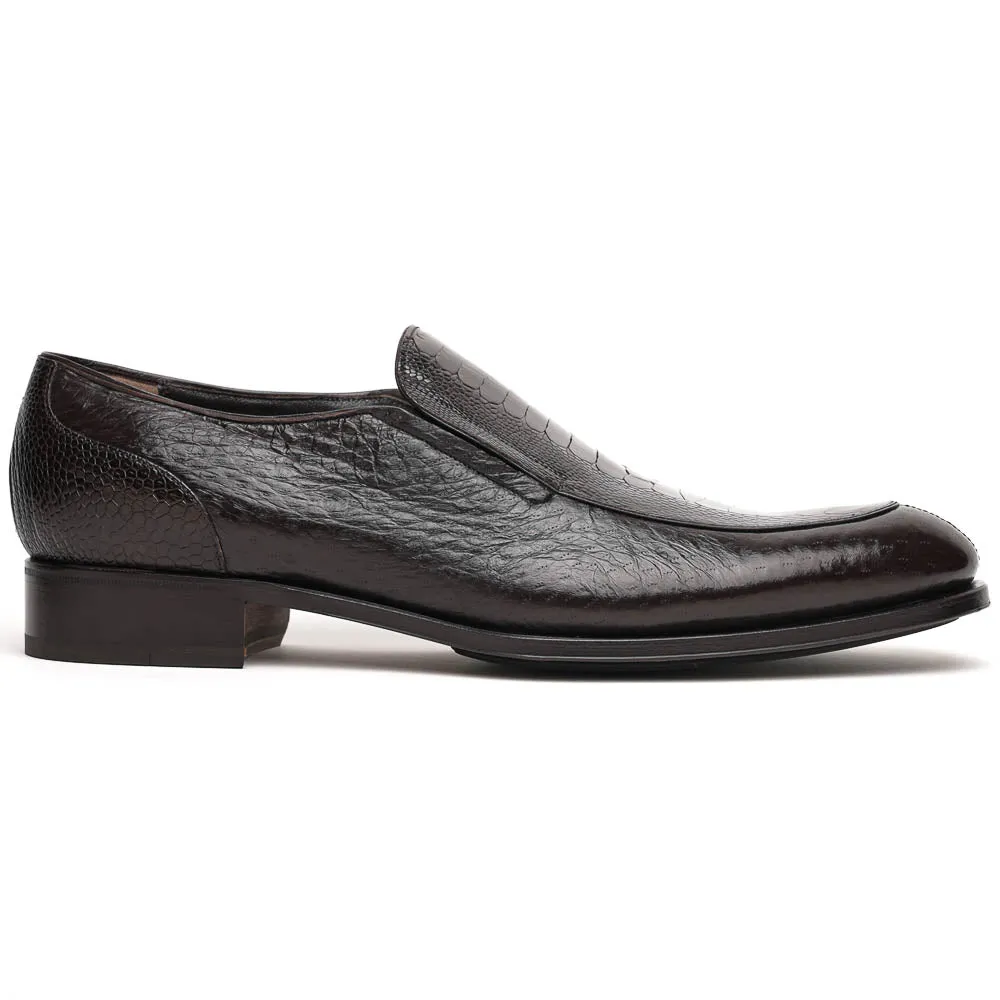 Caporicci 3324 Men's Shoes Dark Brown Exotic Ostrich / Peccary Slip-On Loafers (CAP2003)