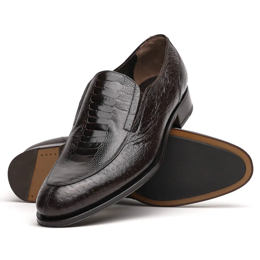 Caporicci 3324 Men's Shoes Dark Brown Exotic Ostrich / Peccary Slip-On Loafers (CAP2003)