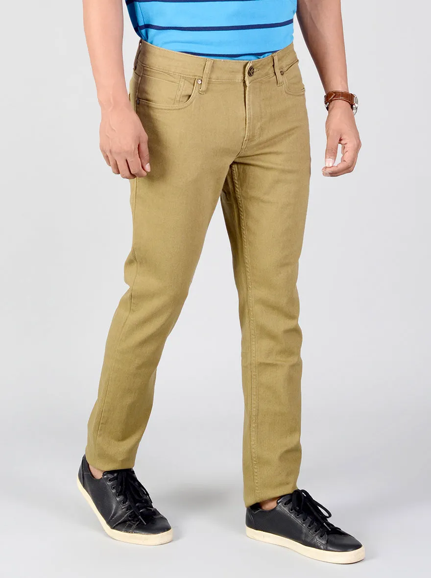 Castlerock Brown Solid Slim Fit Jeans | Greenfibre