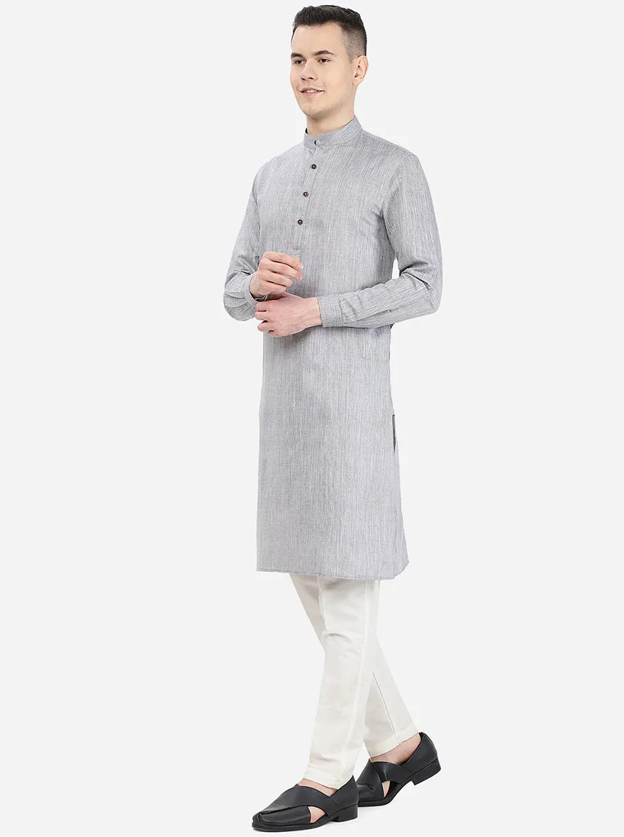 Charcoal Grey Solid Regular Fit Modi Kurta | JadeBlue