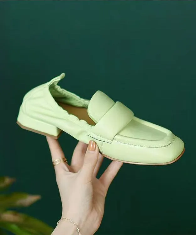 Comfortable Light Green Sheepskin Splicing Flats Shoes JJ028