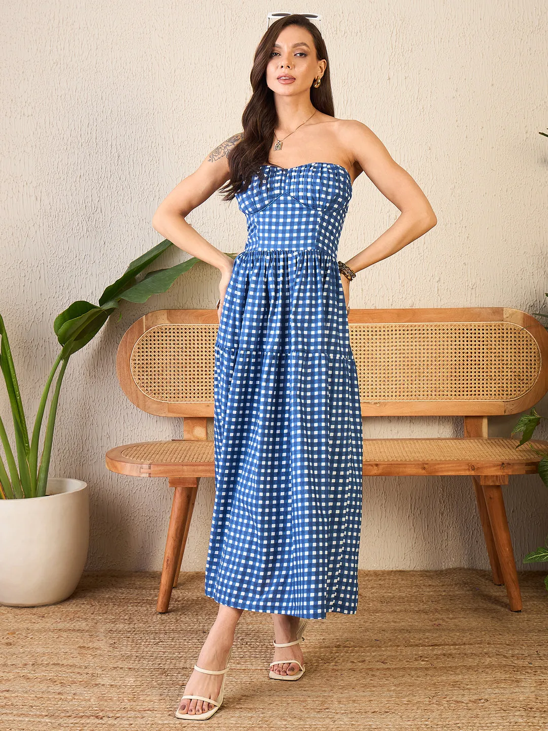 Corset Style Cotton Poplin Midi Dress