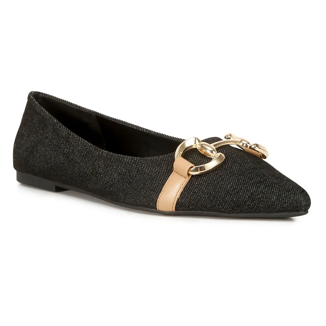 Cressida Denim Horsebit Detail Ballet Flats