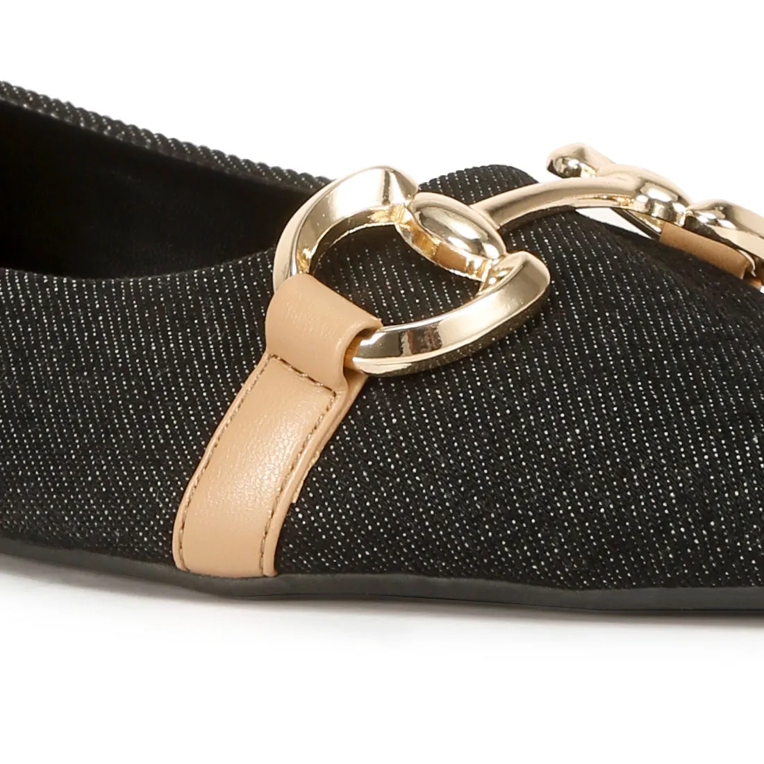 Cressida Denim Horsebit Detail Ballet Flats