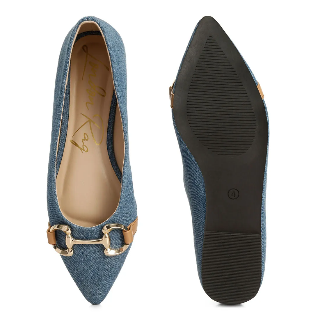 Cressida Denim Horsebit Detail Ballet Flats