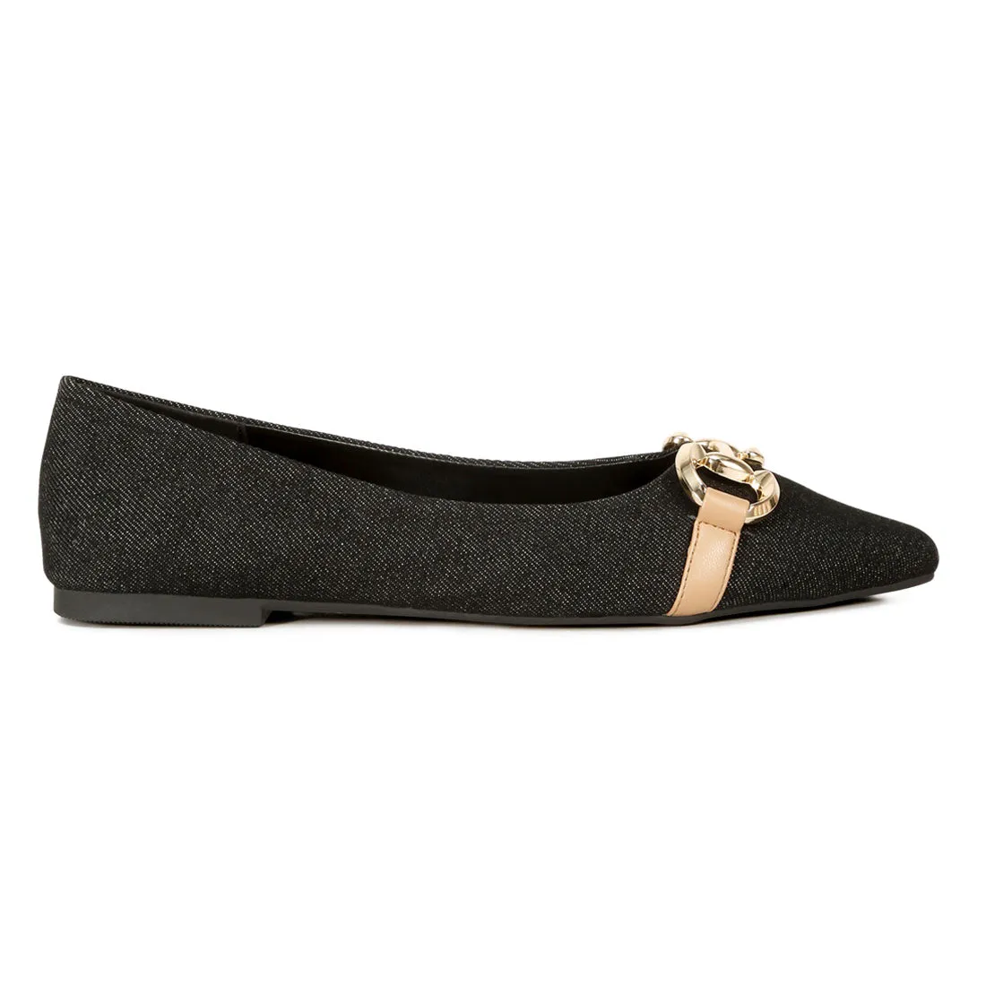 Cressida Denim Horsebit Detail Ballet Flats