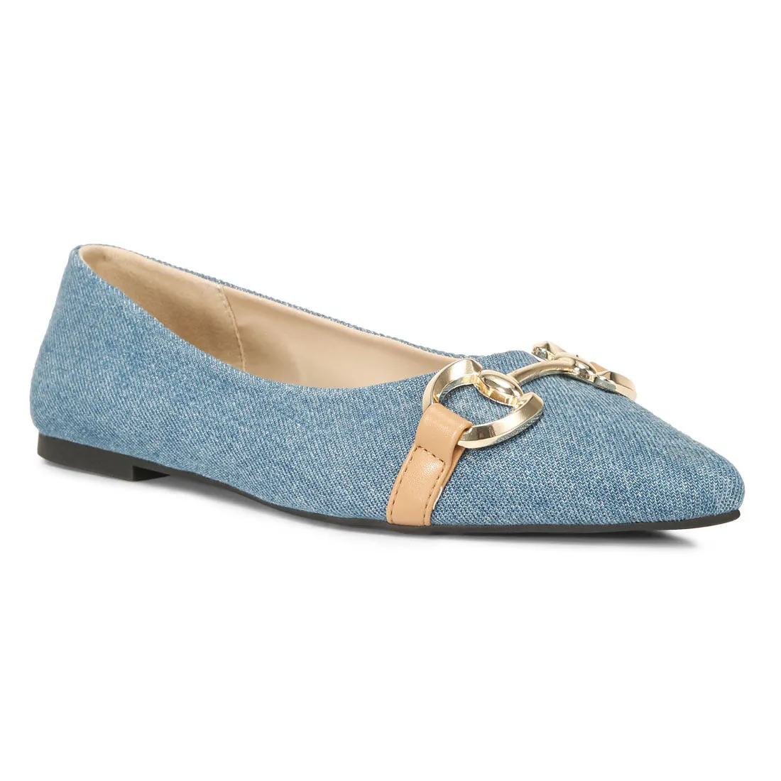 Cressida Denim Horsebit Detail Ballet Flats