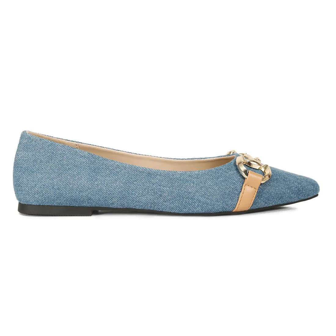 Cressida Denim Horsebit Detail Ballet Flats