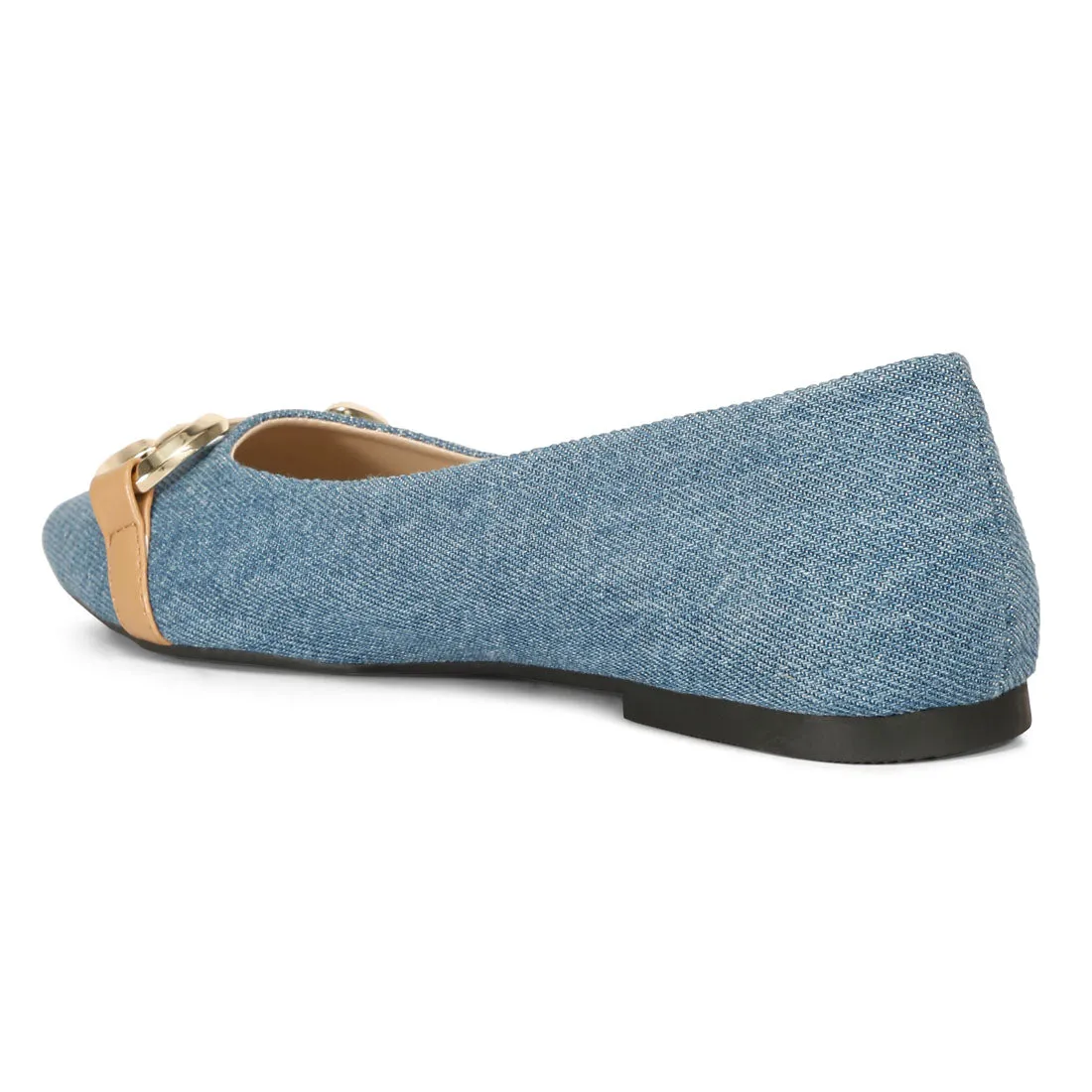 Cressida Denim Horsebit Detail Ballet Flats