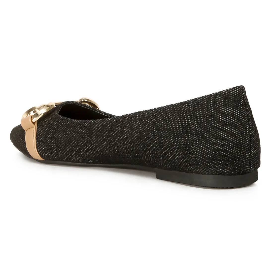 Cressida Denim Horsebit Detail Ballet Flats