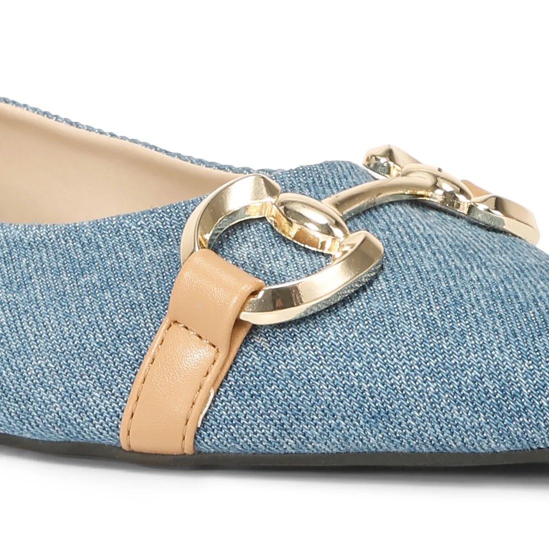 Cressida Denim Horsebit Detail Ballet Flats