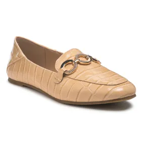 Croc Textured Metal Detail Loafers in Cream