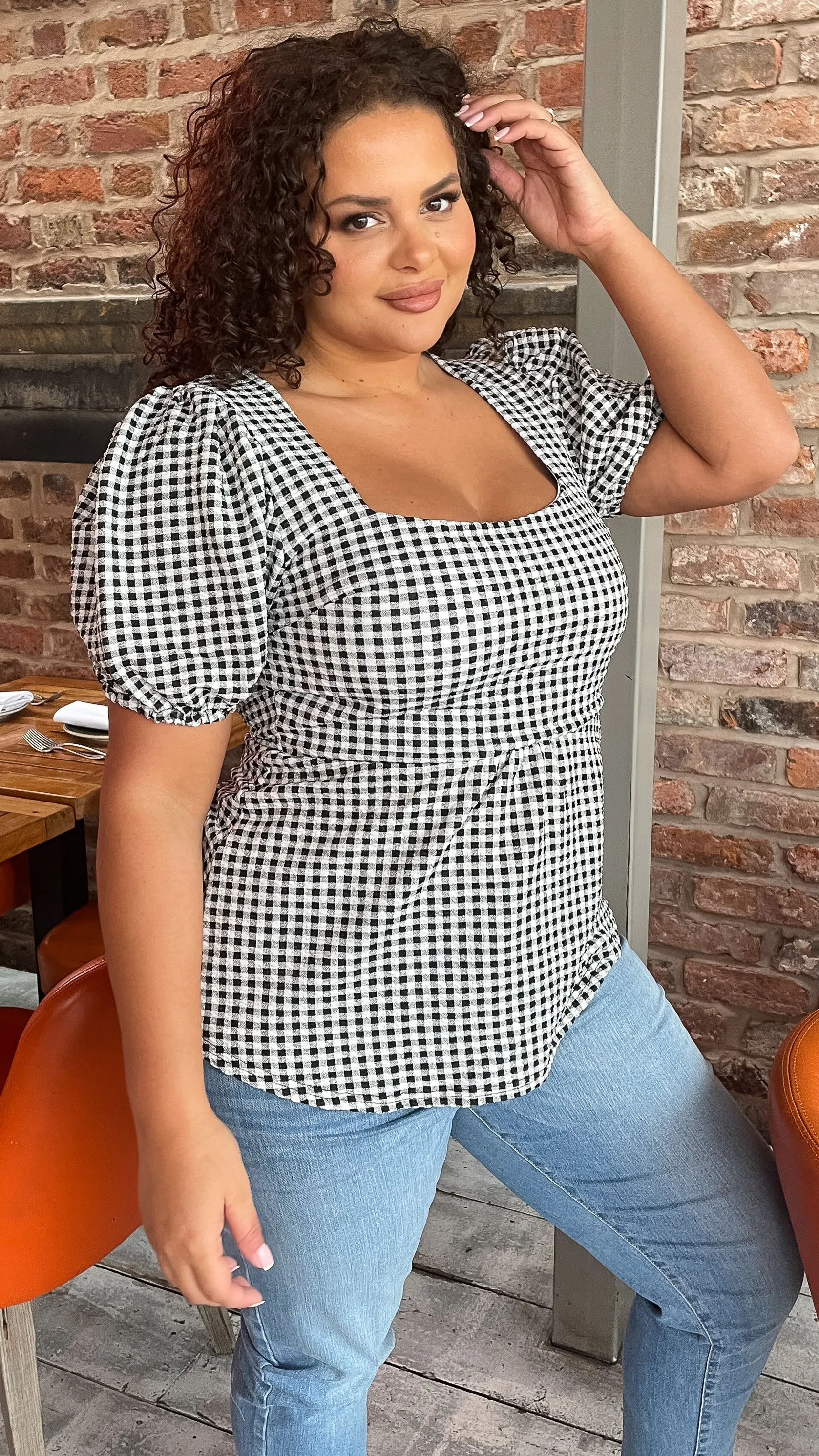 CurveWow Gingham Square Neck Tunic