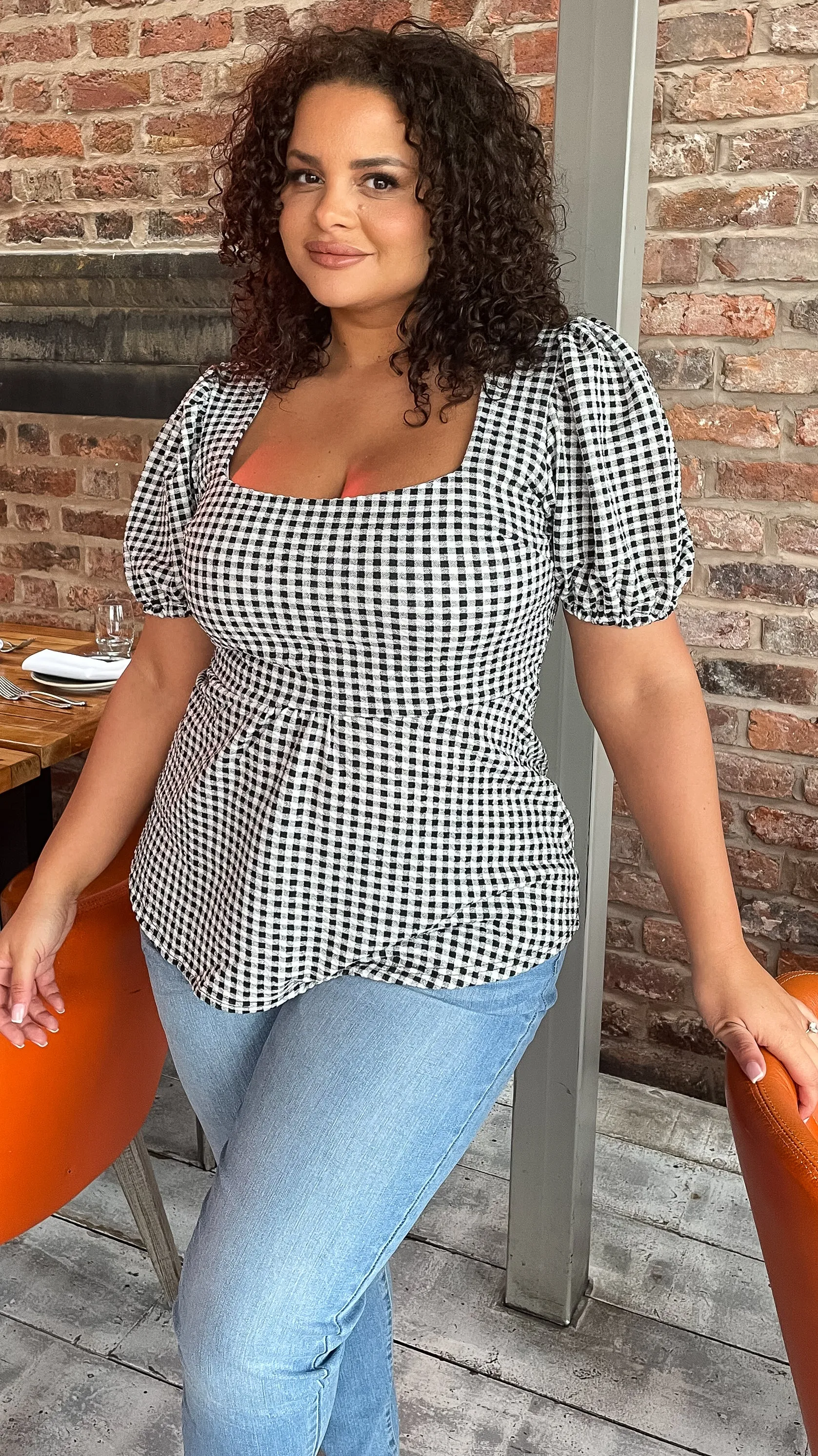 CurveWow Gingham Square Neck Tunic