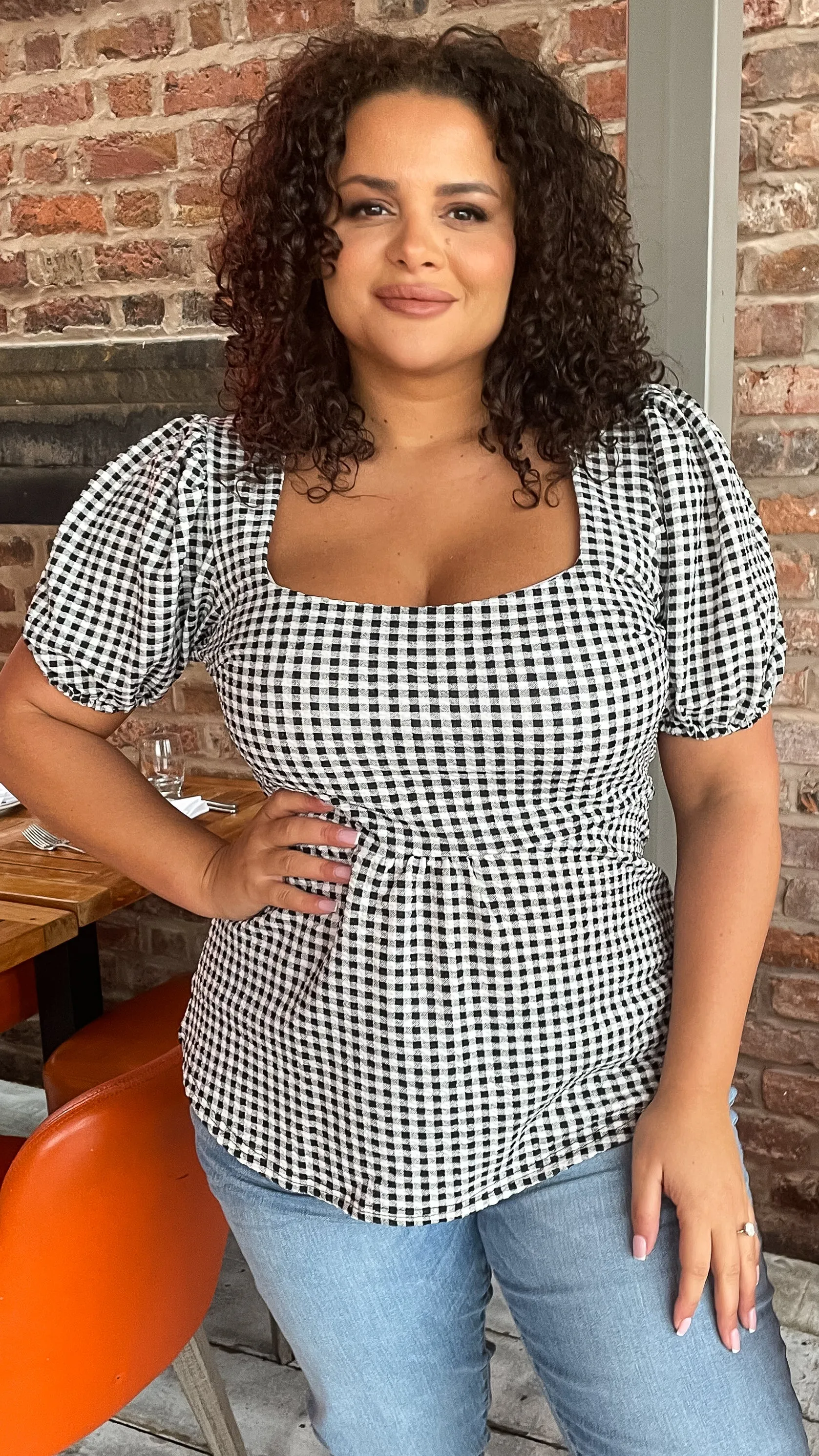 CurveWow Gingham Square Neck Tunic