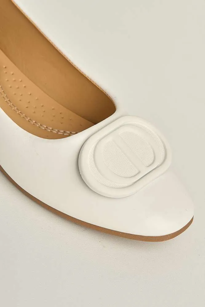 Dalia Monogram Detail Brooch Pumps in White