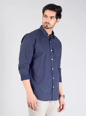 Dark Blue Printed Smart Fit Casual Shirt | Greenfibre