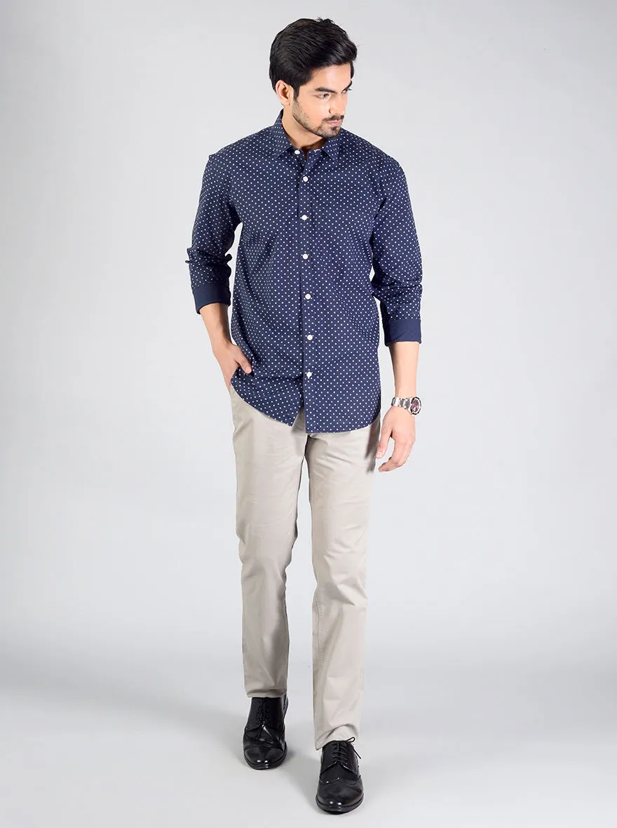 Dark Blue Printed Smart Fit Casual Shirt | Greenfibre