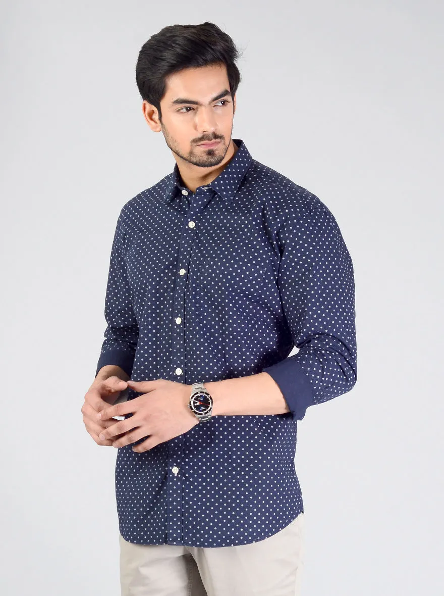 Dark Blue Printed Smart Fit Casual Shirt | Greenfibre